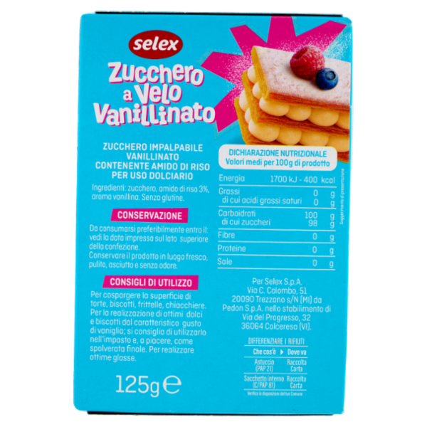 Selex Zucchero a Velo Vanillinato 125 g