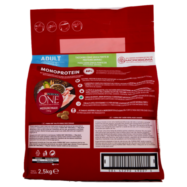 PURINA ONE Medium/Maxi Monoprotein Adult Tacchino 2,5 kg