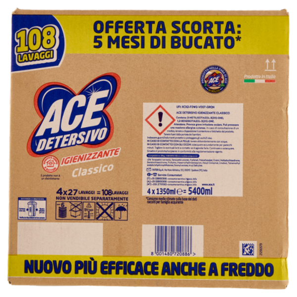 Ace Detersivo Igienizzante Classico 4 x 27 Lavaggi 4 x 1350 ml