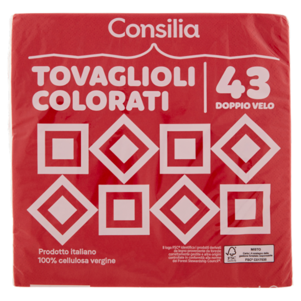 Consilia Tovaglioli 2 Veli 33x33 cm Rosso 43 pezzi