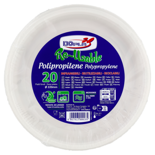 DOpla Re-Usable Polipropilene Piatti fondi Ø 220mm 20 pz
