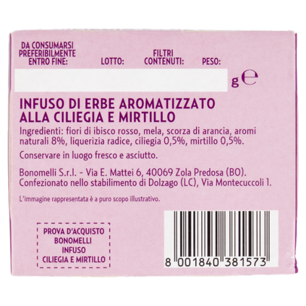 Bonomelli Infusi Fruttosi 100% Naturali Ciliegia e Mirtillo 12 Filtri 24 g