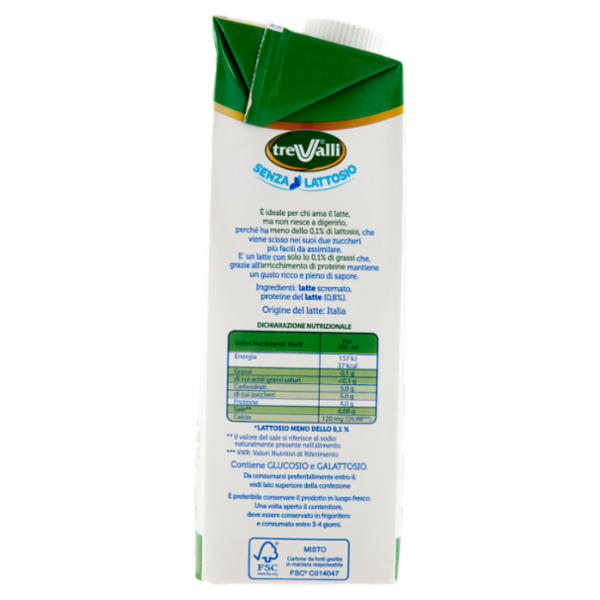 treValli Latte Alta Digeribilità Senza Grassi Vivi Leggero 1000 ml