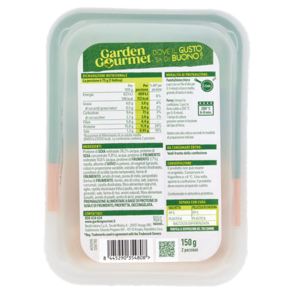 GARDEN GOURMET Le Fettine Vegetariane di Soia e Frumento 2 pezzi 150g