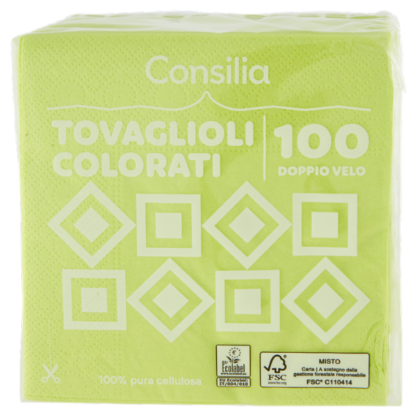 Consilia Tovaglioli 2 Veli 25x25 cm Verde Mela 100 pezzi