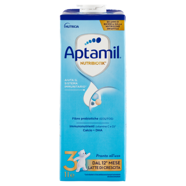APTAMIL Nutribiotik 3 - Latte di Crescita Liquido, dal 12° mese compiuto al 24°, Fonte di Ferro, 1L