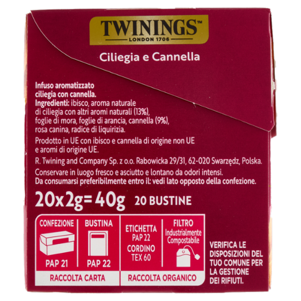 Twinings Ciliegia e Cannella Infuso Sensations 20 filtri 40 g