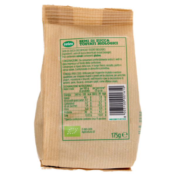 Selex Semi di Zucca Decorticati Tostati Biologici 175 g