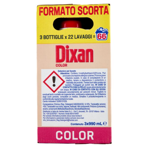 DIXAN Liquido COLOR 3x22=66 Lavaggi 3 x 990 ml