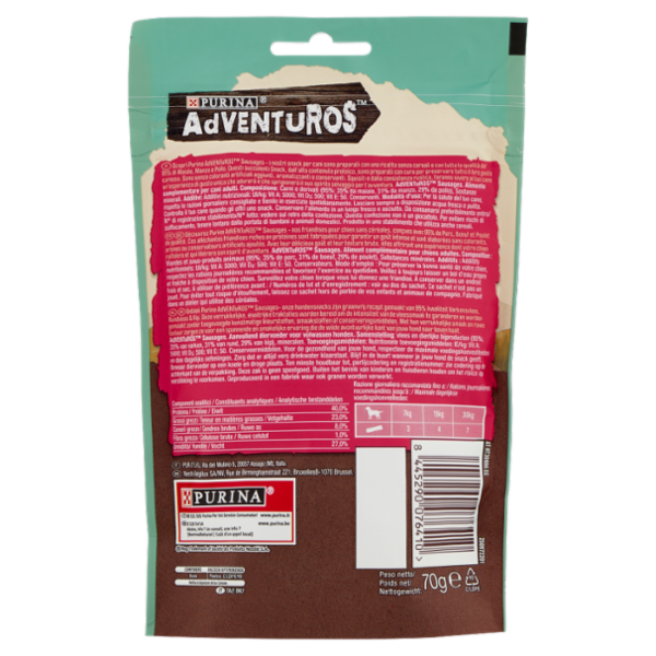PURINA ADVENTUROS Sausages Maiale, Manzo e Pollo 70 g