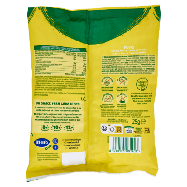 Hero Solo Bio Puffs Mais e Avena 25 g