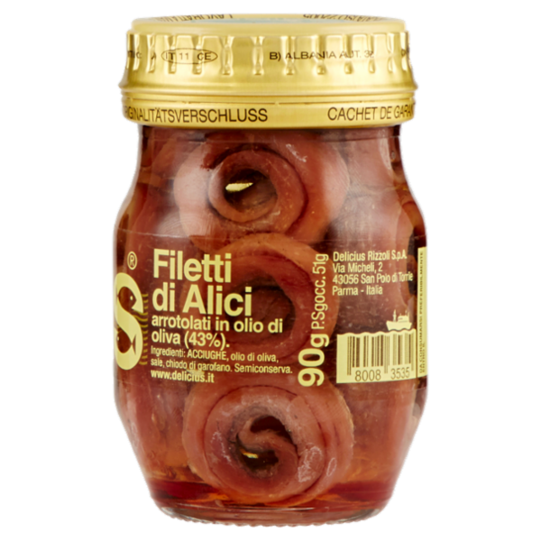 Delicius Filetti di Alici arrotolati in olio di oliva (43%) 90 g