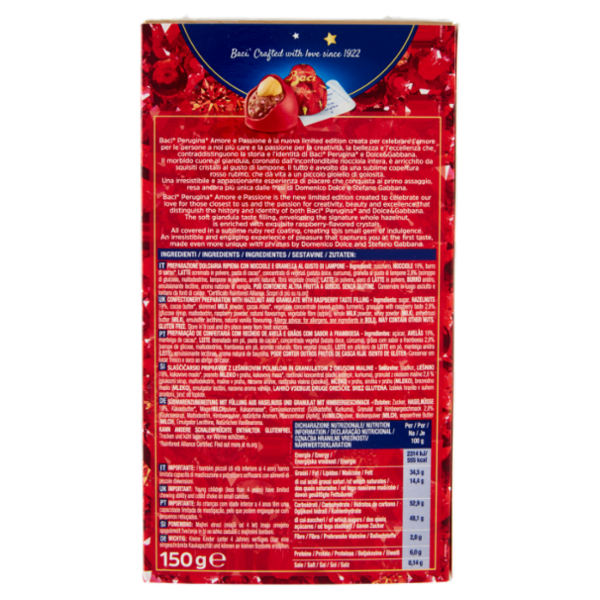 BACI PERUGINA Cioccolatini Amore e Passione preparazione dolciaria gusto lampone scatola 150g