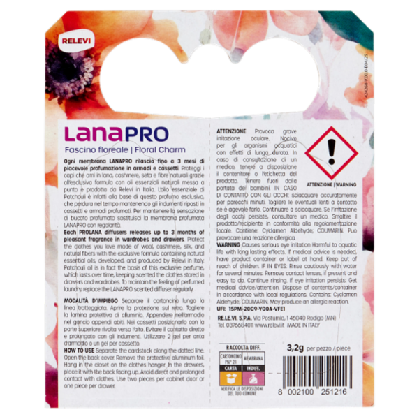 Relevi Lana Pro Profumo per armadi e cassetti Fascino floreale 2 x 3,2 g