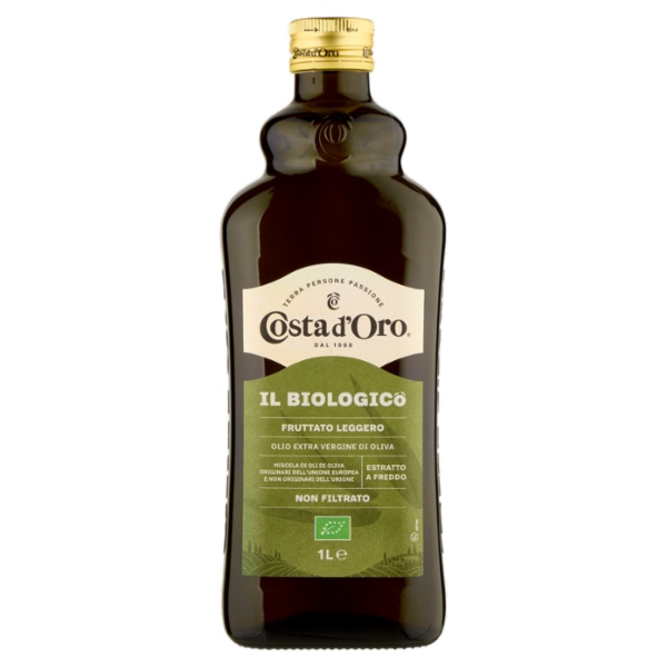 Costa d'Oro il Biologico Fruttato Leggero Olio Extra Vergine di Oliva Non Filtrato 1 L