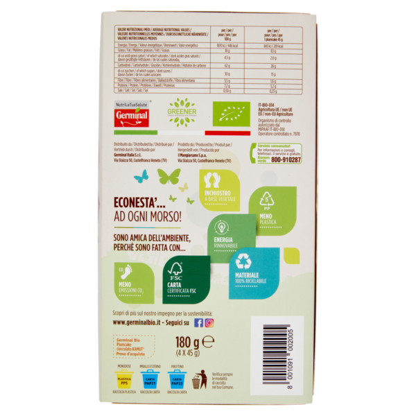Germinal Bio Plumcake Cioccolato con Grano Kamut 4 x 45 g