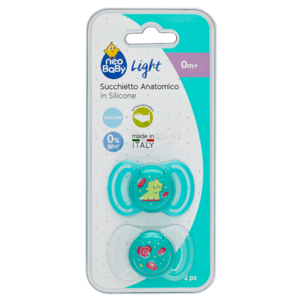 neo Baby Light Succhietto Anatomico in Silicone 0m+ Dino Verde 2 pz