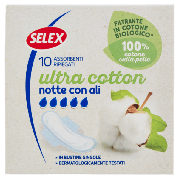 Selex Assorbenti Notte con Ali in Cotone Biologico in Bustine Singole 10 pezzi