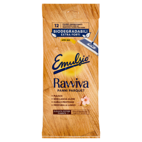 Emulsio Ravviva Panni Parquet Olio di Mandorla e Legno di Sandalo 12 pz