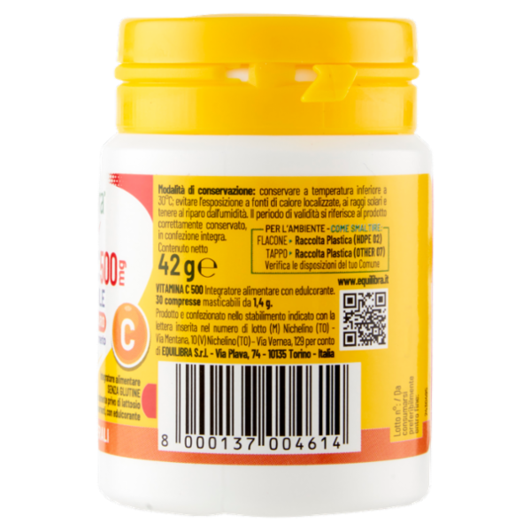 equilibra Vitamina C 500mg Masticabile Sistema Immunitario 30 x 1,4 g