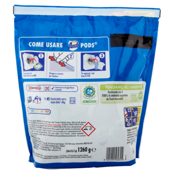 Dash PODS Allin1 Detersivo Lavatrice in Capsule per Bucato Classico 50 Lavaggi 1260 g