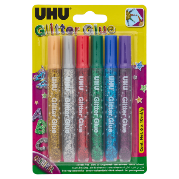 UHU Glitter Glue Original 6 x 10 ml