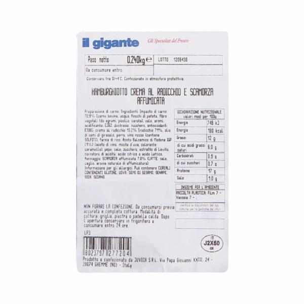 HAMBURGER : HAMBURGHIOTTO DI BOVINO ADULTO CON SCAMORZA E RADICCHIO G240