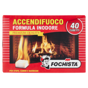 Fochista Accendifuoco Formula Inodore Premium Quality Per Stufe, Camini e Barbecue Cubetti 40 Pz