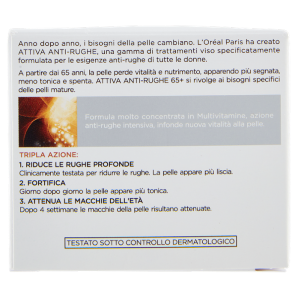 L'Oréal Paris Crema Viso Giorno e Notte Attiva Anti-Rughe, Trattamento Fortificante 65+