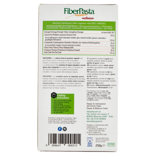FiberPasta PastaPro 30% di Proteine Fusilli 250 g
