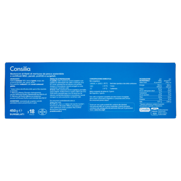 Consilia Bastoncini di Merluzzo in Croccante Panatura Surgelati 18x25 g