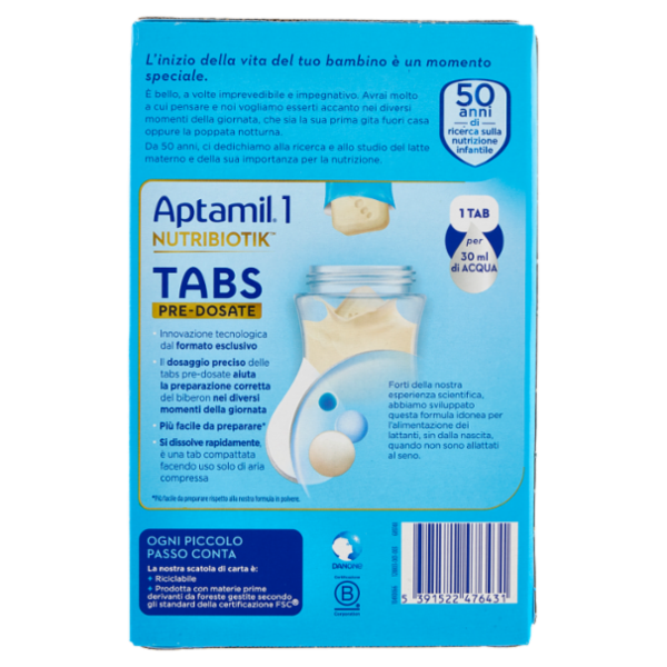 APTAMIL Nutribiotik Tabs 1,Latte di partenza in Tabs pre-dosate,dalla nascita al 6°mese,21 bustine