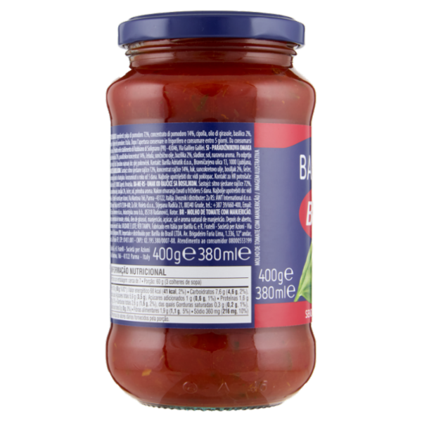 Barilla Sugo Basilico 100% Pomodoro e Basilico Italiani Condimento per Pasta 400g