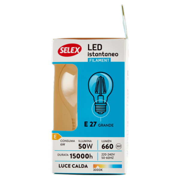 Selex Lampadina Led Goccia E27 6W Luce Calda