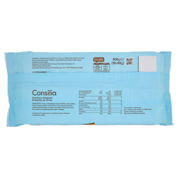 Consilia Cracker con Farina Integrale 10x40 g