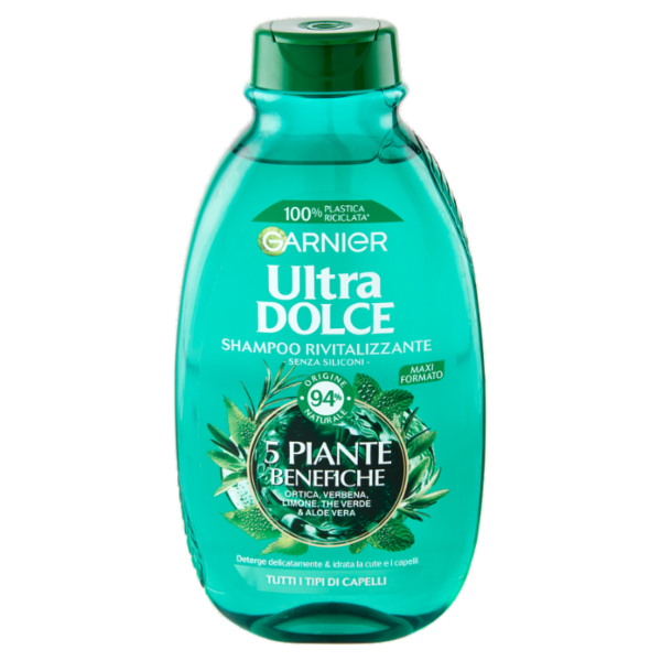 Garnier Ultra Dolce Shampoo 5 Piante per capelli normali, senza parabeni, estratti naturali, 300 ml