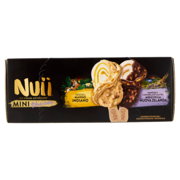 NUII Mini Adventure Cocco-Mango Indiano,Mandorle Caramell. Salate-Miele Nuova Zelanda 6 Gelati 264g