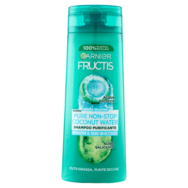 Garnier Fructis Shampoo Pure Non-Stop Coconut water, shampoo purificante, 250 ml
