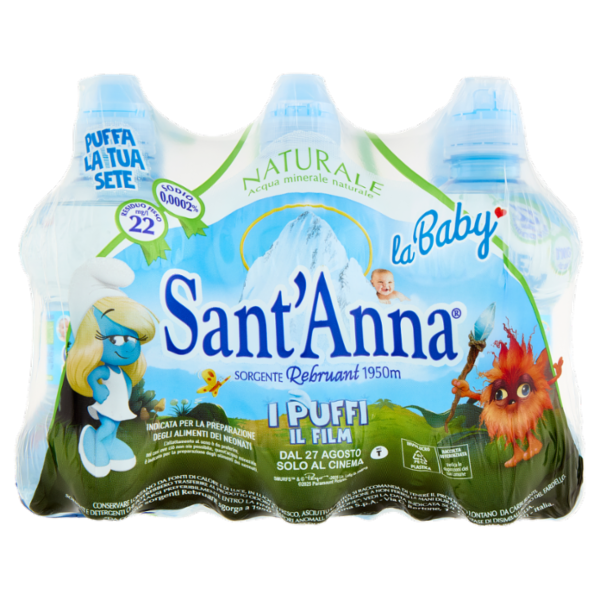 Sant'Anna la Baby Naturale Sorgente Rebruant Vinadio i Puffi 6 x 0,25 L