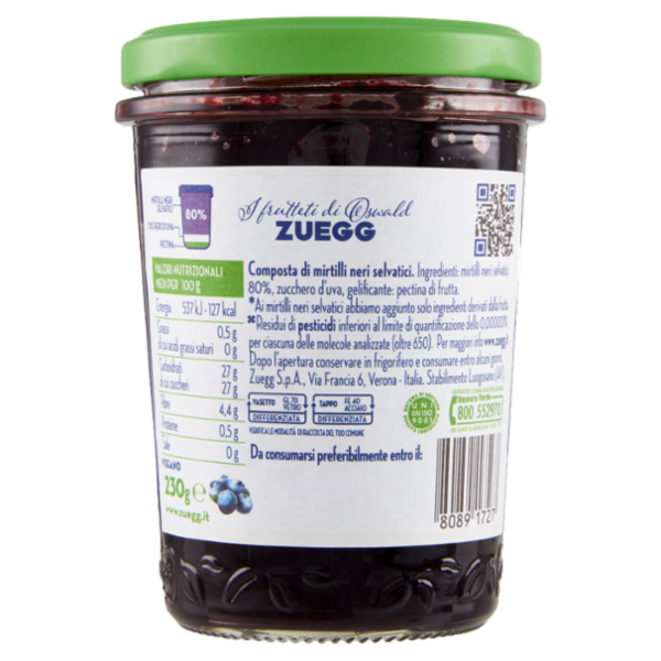 Zuegg I frutteti di Oswald Zuegg Zero Residui 100% da Frutta* Mirtilli Selvatici 230 g