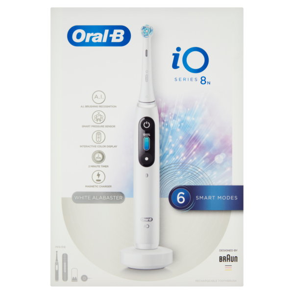 Oral-B iO-8N Spazzolino Elettrico Denti Ricaricabile Bianco con Custodia da Viaggio