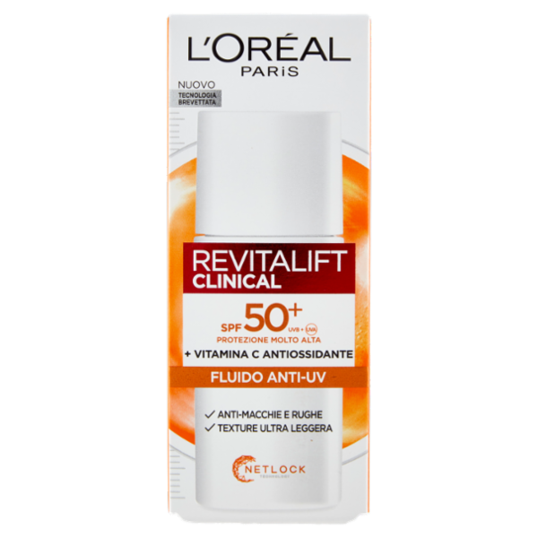 L'Oréal Paris Revitalift Clinical Fluido Anti-UV SPF50+ con Vitamina C Antiossidante 50 ml
