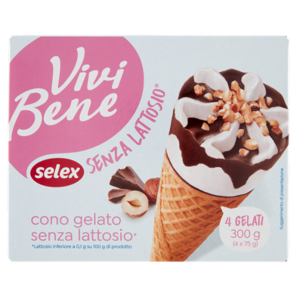 Selex Vivi Bene 4 Coni di Gelato con Latte Delattosato 4 x 75 g
