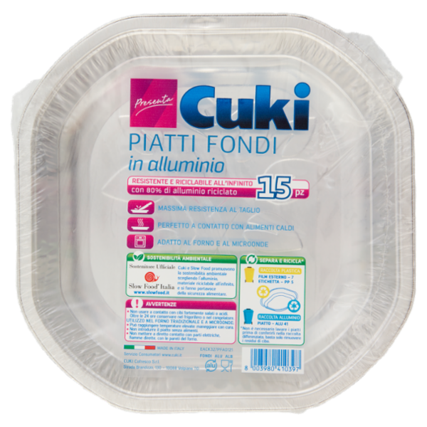 Cuki Presenta Piatti Fondi in alluminio 15 pz