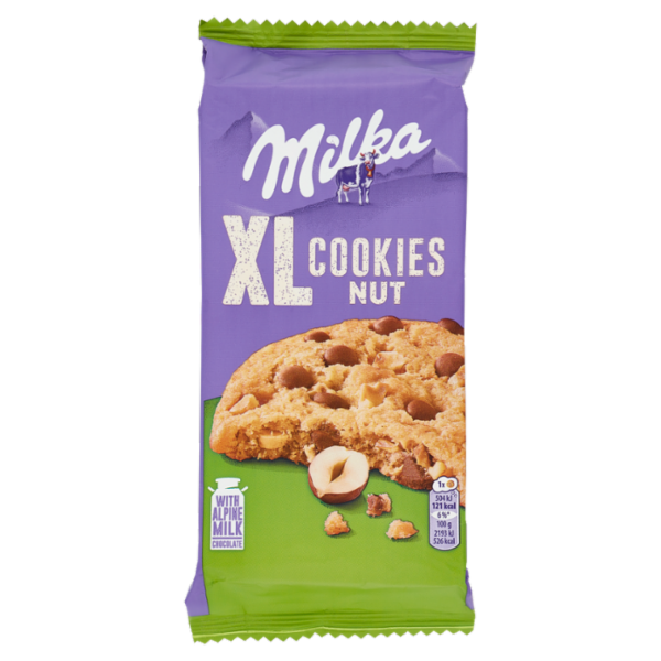 Milka XL Cookies Nut, maxi cookie con cioccolato al latte Milka e nocciole - 184g