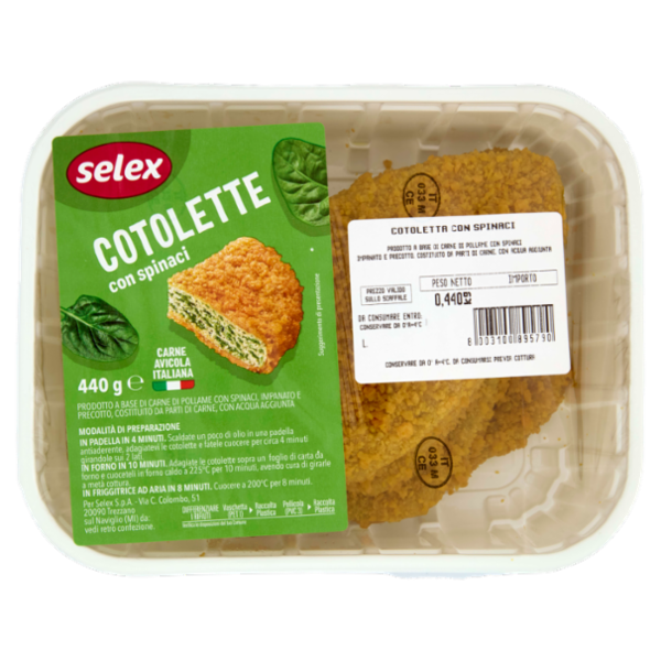 Selex Cotoletta di Tacchino e Pollo con Spinaci 4 porzioni 440 g