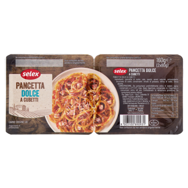 Selex Pancetta Dolce a Cubetti in Confezioni Salvafreschezza 2x80 g