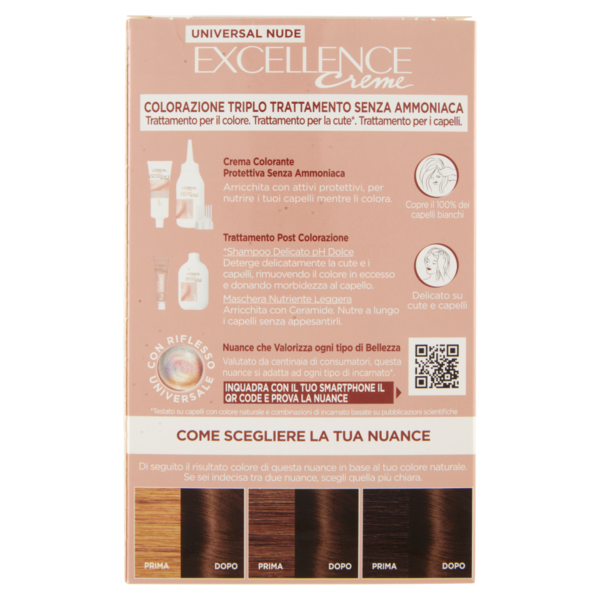 L'Oreal Paris Colorazione permanente senza ammoniaca, Riflesso Universale, Castano 4U