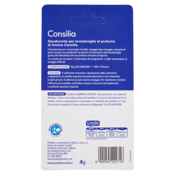 Consilia Deodorante per Lavastoviglie Limone 4 g