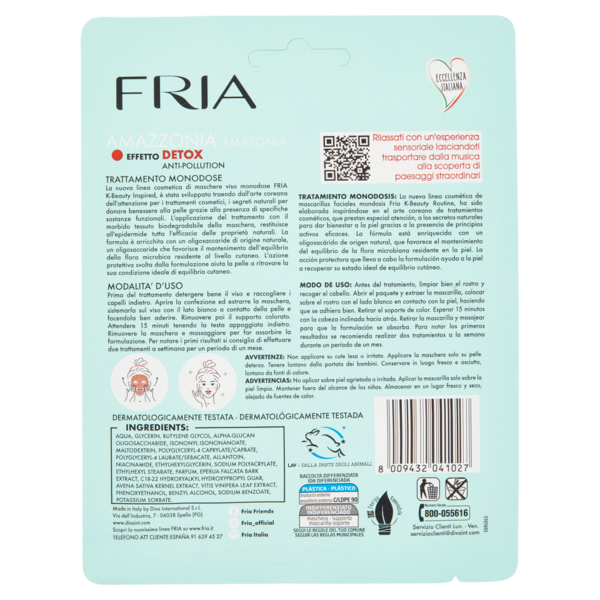 Fria Maschere Viso Monofase Amazzonia Detox Anti-Pollution